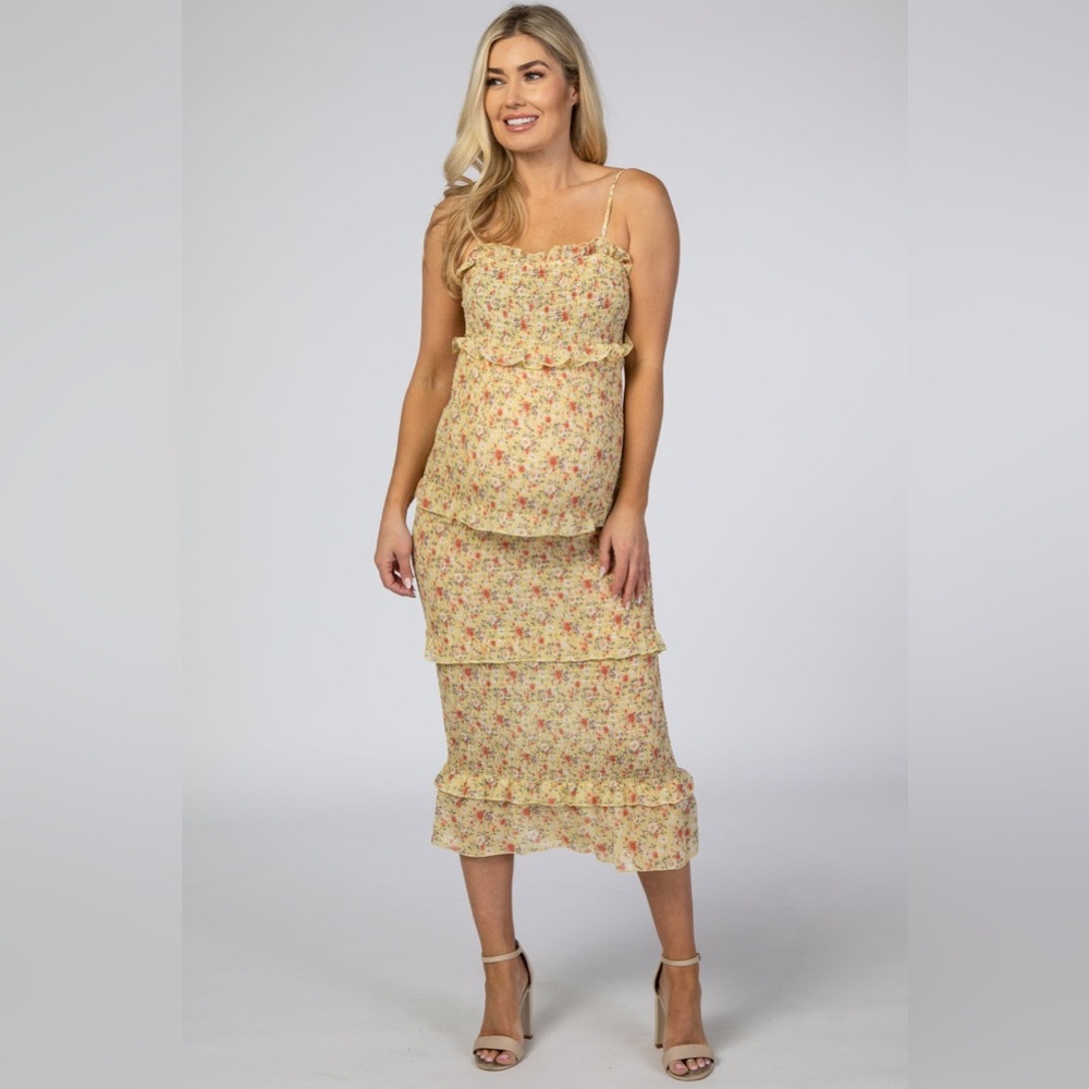 Pinkblush floral smocked bodycon midi dress nwot - Picture 1 of 14